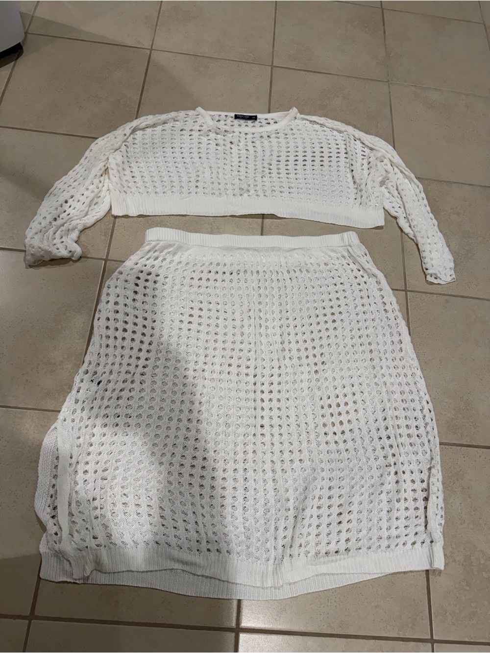 White Crochet Knit Skirt - Women